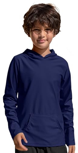 TIZAX Maillot de Bain Enfant Garçon T-Shirt Anti UV à Capuche Manche Longues pour Enfant UPF 50+ Rashguard Séchage Rapide avec Poche 4-14 Ans