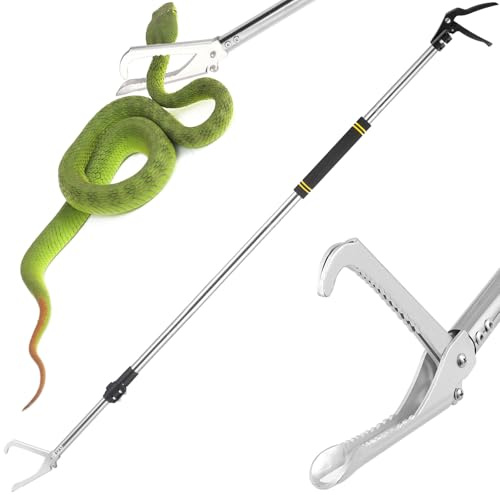 Greeily Pinze a serpente, 170 cm, per serpenti a sonagli e rettili, gancio resistente e realizzato in acciaio inox, manico in spugna con ganascia larga, colore nero