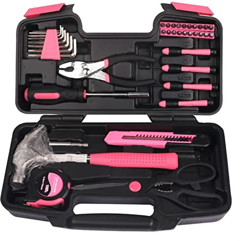 Allgemeines Haushalts-Werkzeugset for Zuhause, Rosa, 39 Teile in einem Werkzeugset, Damen-DIY-Werkzeugkoffer, ideales Geschenk for Frauen, Handwerker, Werkzeugset, kompaktes Werkzeugset
