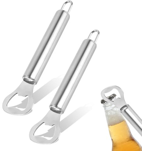 Flaschenöffner Edelstahl, 2 Stück Bieröffner 16 * 4cm | Kapselheber mit Tragbare Lochdesign Großes Geschenke für Männer Neujahrs Camping