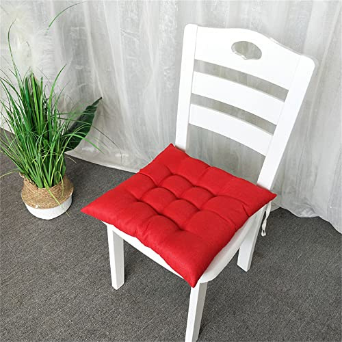Morbuy 2er-Set Sitzkissen, Sitzkissen Outdoor & Indoor, Weiches stuhlkissen mit Bändern, Waschbares Sitzauflagen Gartenmöbel, Steppkissen Stuhlkissen für Esszimmer (50x50x8cm,Rot)