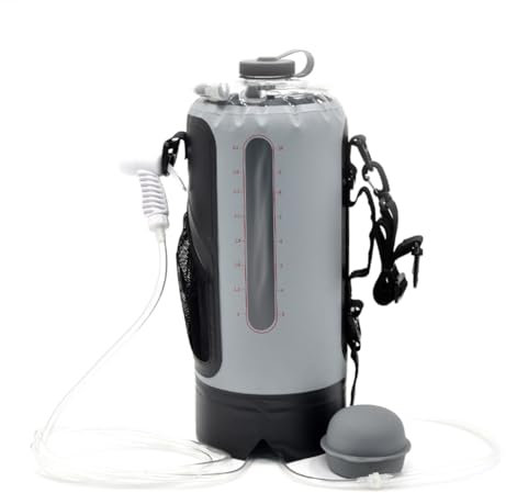 Pluuttiem Tragbare Duschtasche 12 L/3,17 Gallonen Duschwasserbeutel Camping-Duschtasche mit Fußpumpe und Duschkopf – Camp-Dusche für Camping