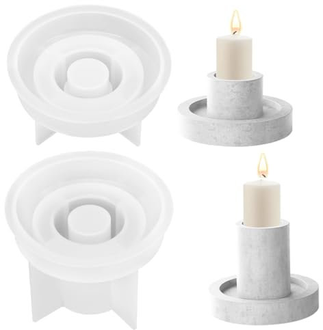 Rayher Silikonformen Kerzenhalter, 2 Stück Gießform für Stabkerzen und Teelichter, Formen zum Gießen, Kerzenständer