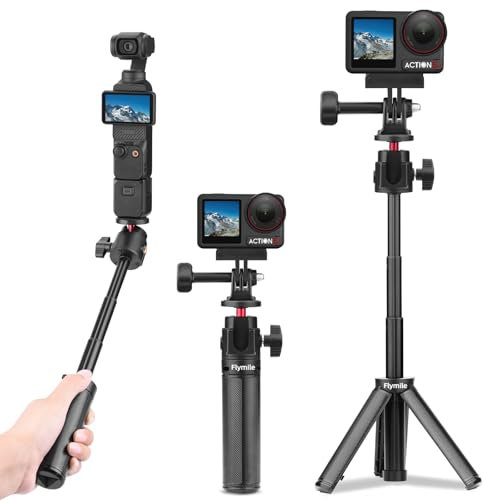 Flymile Mini - Stativ für Osmo Pocket 3, Tragbares Vlog-Handstativ, Selfie-Stick, Verlängerungsstange für GoPro, für DJI Osmo Action 5/4/3, für Insta360, für Akaso Action-Kamera-Zubehör (schwarz)