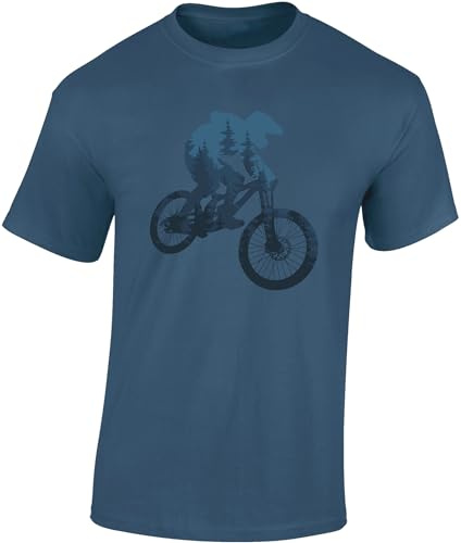 Baddery Cykel-t-shirt män: Forest Ride – MTB mountainbike skjorta, Denim blå, L