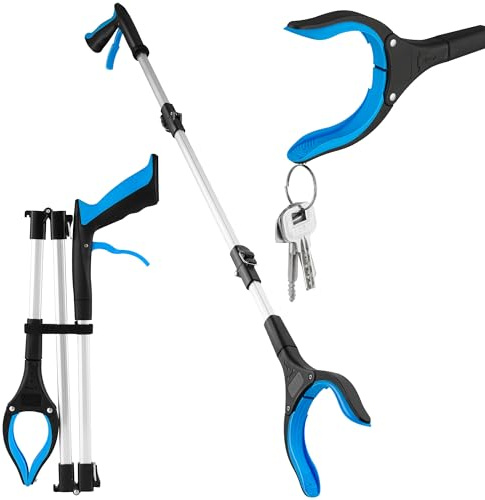 KUOGAS grepptång för seniorer 91 cm aluminium soptång, vikbar gripare för seniorer, roterande sopgripare, extra lång grepparm, grepphjälp för personer med magnetiska spetsar (108cm)