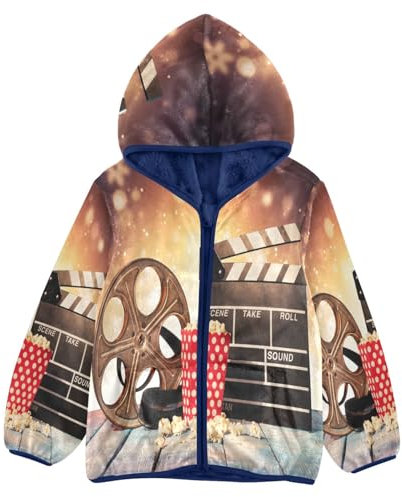Ksajwzf Manteau en polaire pour garçons avec fermeture éclair du film Popcorn Movie Clapboard Vêtements d'extérieur pour enfants Veste à capuche rétro Bois 3-10 ans, multicolore, 5 ans