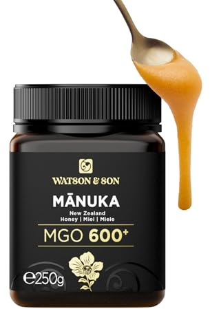 Watson & Son Miel de Mānuka MGO 600+ (250g) – Certifié 100% pur et brut – Mis en pot et scellé en Nouvelle-Zélande – Miel de Mānuka