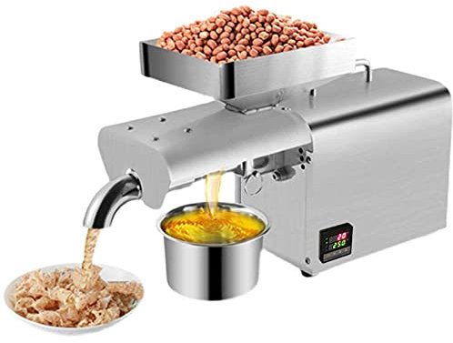 Máquina automática de prensa de aceite de 1250 W para uso doméstico, extractor de acero inoxidable para cacahuetes, semillas de sésamo, semillas de girasol y lino, prensa caliente y fría, doble