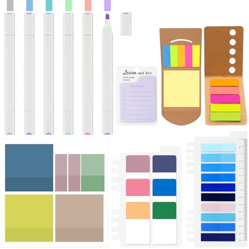 Annickee 920 Piezas Notas Adhesivas Transparentes con 6 Colores Resaltadores, 1 To Do List, Marcadores Adhesivos, Pestañas Adhesivas de Colores, 6 Tipos, Sticky Notes para el Escuela, Oficina, Libros