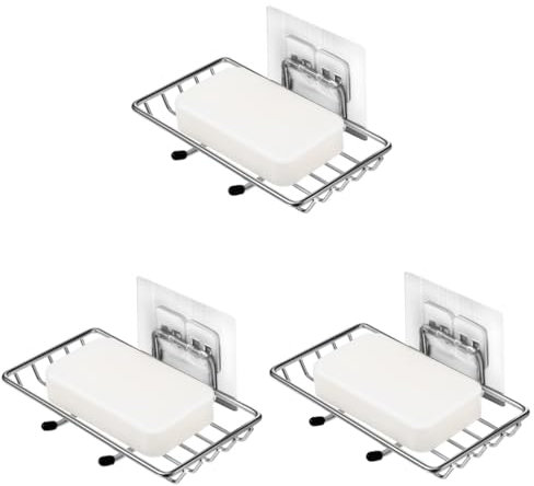 Alipis 3pcs Bathroom Soap Mount Soap Dish Shower Bar Holder No Punch Easy Install Multi-use Stainless Steel