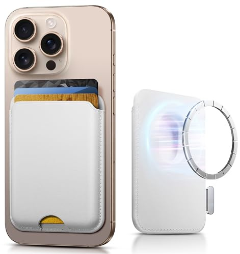 SOUNDBYTE Stronger Magnetic Wallet for iPhone 17/16/15/14/13/12 Series & for MagSafe Cases | N52 Magnet RFID Blocking Leather Magnetic Card Holder with Powerful Magnets | Holds 3 Cards | White