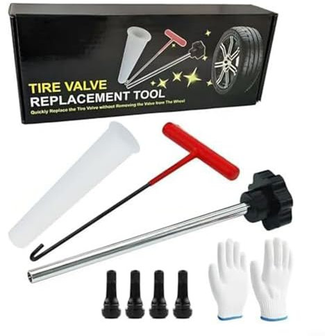 EXTRWORY Juego rápido de 7 herramientas de cambio de válvula de neumático, herramienta de cambio de válvula de neumático, para agujeros de llanta de 0.47 pulgadas, con 4 núcleos de válvula adicionales