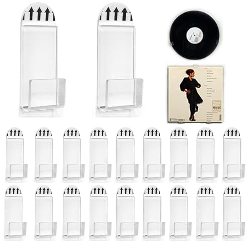18Pcs Vinyl Wall Mount, Self Adhesive Record Hangers, Clear Acrylic Vinyl CD Display Shelf, Record Holder Wall for Single Music Album Cover CD Card Collection Magazine Home Office Decoration No Screw
