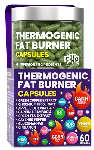 Thermogenic Fat Burner Capsules - Weight Loss Pills for Women & Men, Appetite Suppressant, Metabolism Booster - Green Tea, Coffee Extract, Garcinia Cambogia - Diet Pills for Weight Loss - 60 Capsules