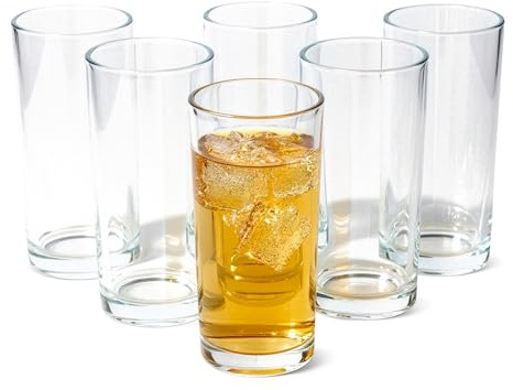 Amazon Basics Drinking Glasses, 6-Piece Set, 444ml, Dishwasher-Safe