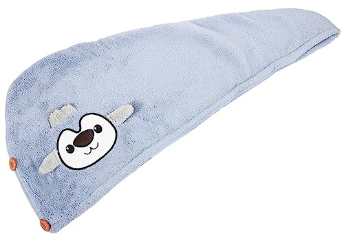 Süßes Mikrofaser Haartrockenhandtuch Blau für Haare | Saugfähige Handtuch Haarwickelhaube, Haushalt und Reise, Cartoon Muster, Fein Verarbeitet