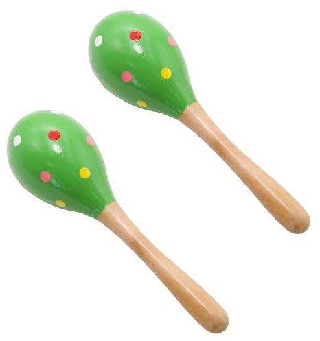 Wuyituart Maracas Rasseln aus Holz, Handmusikinstrumente, Percussion-Instrumente, Grün, 2 Stück