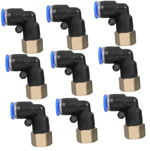 JECOMPRIS Brass Hose Tap Connector Air Splitter Fitting Pneumatic Push to Connect 90 Degree Male Adapter, Quick Fittings, Resin and Copper, 10pcs Plf4-01 for Industrial Automation