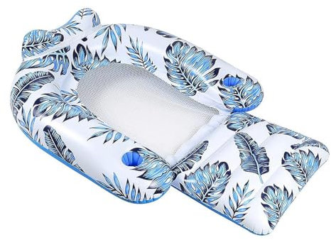 Chaise Salon Flottante - Flotteur Gonflable de Piscine, Conception de Feuilles Tropicales | Tapis de Bain de Soleil Confortable, Support de l'appui-tête réglable, Accessoire de Relaxation de l'eau
