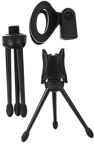 2 Stück Schwarze Kunststoff Mikrofonstative mit Dreibeinfuß | Faltbar, Präzise Balance für Podcasts und Desktop, Kompaktes Audiozubehör