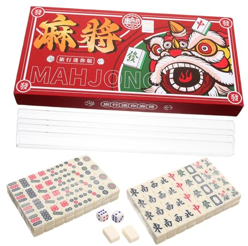 HANABASS Portable Mini Mahjong Set Travel Game Props Family Leisure Small Mahjong Kit Storage Case for Dormitory and Party Use