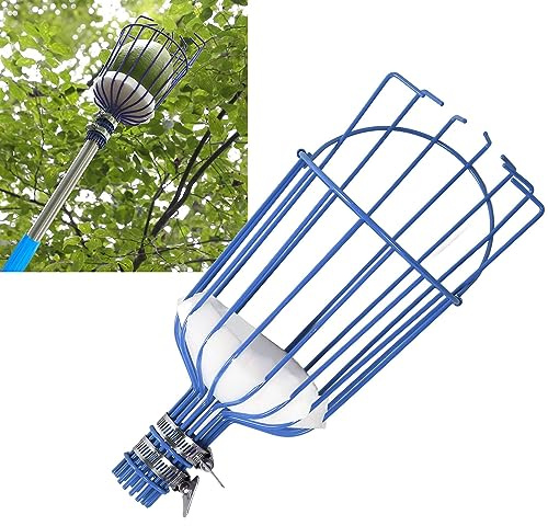 Jwthee Fruit Picker Basket Head, Detachable Fruit Harvesting Tool for Gathering Apples Mango Orange Lemon Peach, Fruits Grabber Tool with Foam Cushion (Blue)