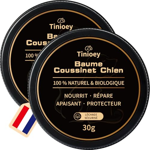 Tinioey Baume Coussinet Chien 30g x 2-100% Bio & Naturel - Hydrate, Guérit, Protège Contre Neige, Sel, Pattes Craquelées & Nez - Creme Coussinet Chien - Chien Accessoires pour Pattes Protections