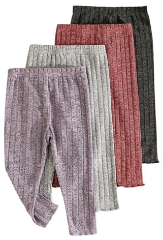 JCOPLY Toddler Tights Baby Girl Leggings 4 Pack Solid Color Elastic Waist Ribbed Trousers Stretchy Bottoms Infant Pants Girls Autumn Winter Clothes (Multi-Color, 18-24 Months)
