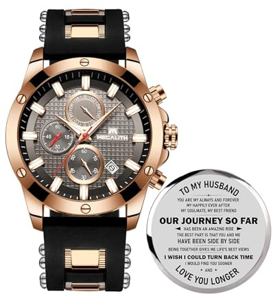 MEGALITH Orologio Uomo Cronografo Sportivo: Impermeabile Moda Design Grande Analogico Orologi da Polso - Regalo per Anniversario Compleanno