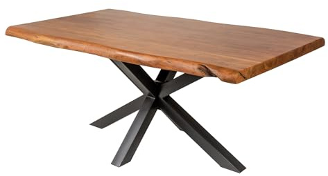 Riess Ambiente Esstisch Mammut 220cm - schwarz Natur - Akazienholz | Massiv, 10 Sitzplätze, höhenverstellbare Füße, individuelle Maserung, 140 kg Belastbarkeit, Metallgestell