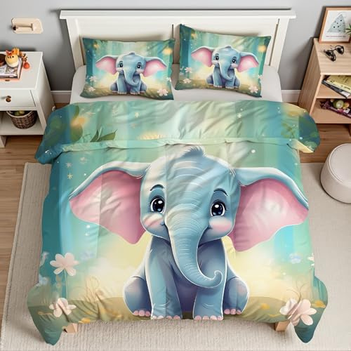 Piumino Matrimoniale Elefante Trapunte Foresta Piumone Imbottito Resistente Lavabile, Super Morbida Trapunta, piumini 200x200 cm in Microfibra Reversibile e 2 Federa 50x80 cmT232