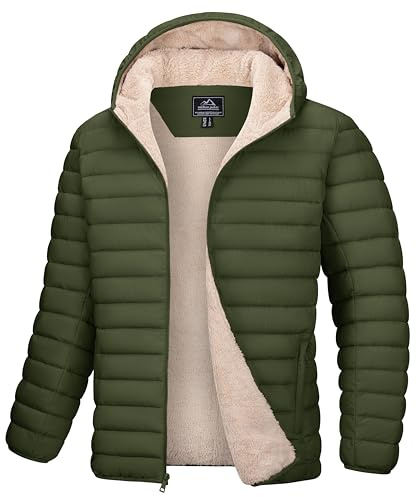 MAGCOMSEN Men's Puffer Jacket Winter Sherpa Fleece Lined Jacket Warm Coat