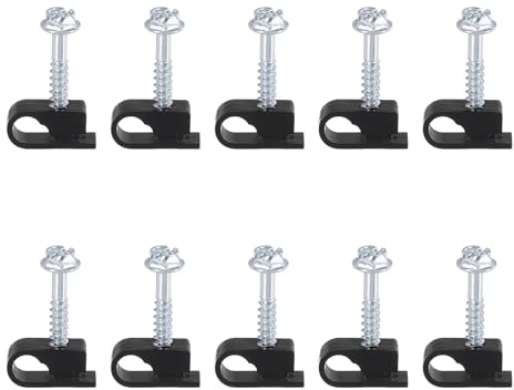 QUARKZMAN 100 Pcs Grapas Coaxiales Individuales 1/4 (6mm) Negro | Grapa Para Tornillo Soporte Para Cable Eléctrico, Grapas De Plástico Para Organizar Cables