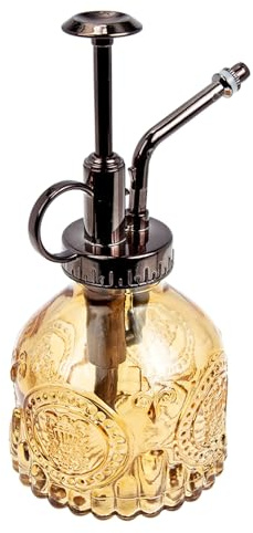 Veemoon Vintage Glas Sprühflasche Gießkanne Wassersprüher Garten Pflanzensprüher Retro Relief Braun Weiß mit Pumpenkopf für Innen und Außenbereich