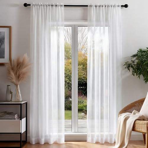 Deconovo Tende per Interni Moderne in Voile Bianco – Set di 2 Tende Trasparenti 55x220 CM, Leggere e Decorative, per Finestre e Porte Interne, Ideali per Camera da Letto e Soggiorno