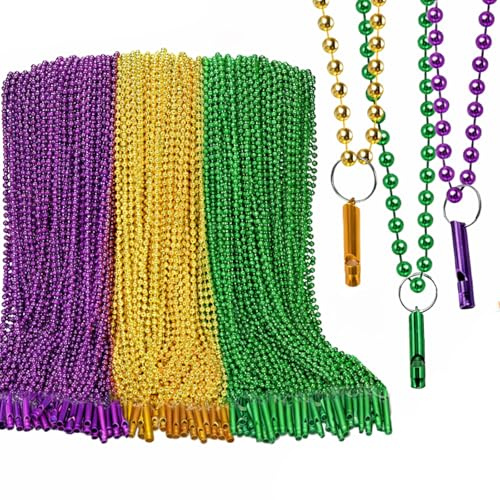 THREGRLS 100 PCS Fat St. Patrick's Day Necklace - Fancy Assorted Color Party Beads with Aluminum Whistle - 33 Inch Plastic Beaded Necklaces for Carnival Parade Festival Events