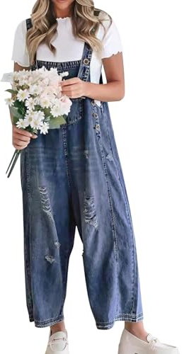 YOUNIFIZ Womens Jumpsuit Casual Denim Dungarees Adjustable Baggy Harem Rompers Wide Leg Jean Playsuit Summer Vintage Overalls with Pockets