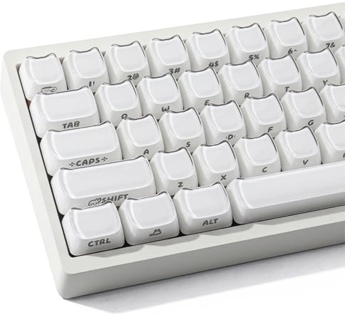 Hyekic Crystal Jelly Cat Shape Keycaps,119 Keys Translucent Cute White Side Printed Keycaps Mao Profile Custom Keycap for 61/68/84/87/98/100 Cherry Gateron MX Swithes Mechanical Keyboard