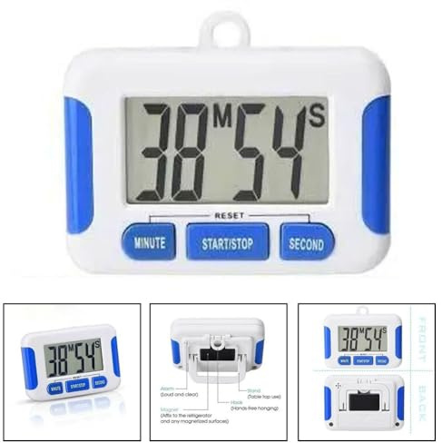 Temporizador con pantalla LCD grande, alarma fuerte de 30 segundos, parte trasera magnética y gancho para cocinar, hervir huevos, deportes, estudiar, paquete de 2