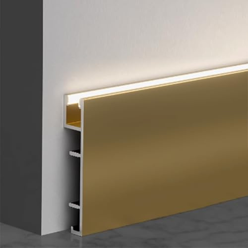 Battiscopa a Led, Battiscopa in Alluminio Bagliore verso l'Abrasione, Cornice Aperta Senza Striscia LED a Canale di Luce Lineare(H5cm/1.96in,L220cm/86.6in)