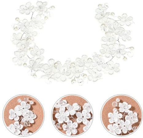 Lurrose Bandeau pour Cheveux Mariée en Tissu Blanc Léger et Confortable, Orné de Perles Élégantes pour Décoration de Cheveux de Mariage et Fête