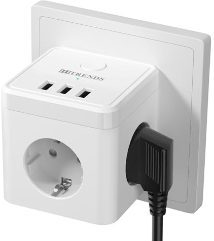 USB Steckdose, Steckdosenadapter 6 in 1 Doppelstecker für Steckdose mit 3 USB - Weiß