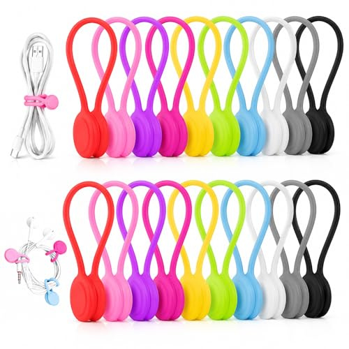 Bridas magnéticas – Bridas magnéticas para cables multifuncionales – Organizar Cables USB, Auriculares y Cargadores – 10 Colores Vivos para Identificar Dispositivos (20 unidades, multicolor)