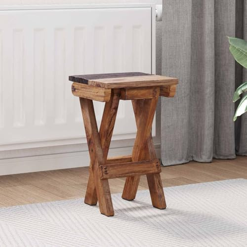 UERNGFTKM Fischerhocker aus Altholz, Holzschemel mit geölter Oberfläche, Holzhocker für Garten und Terrasse, Altholzhocker in Braun, 30 x 30 x 48 cm