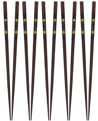 ABOOFAN de Palillos Japoneses y Caja Temática de Viento de Madera Reutilizables Juego de 5 Pares y Antideslizantes Diseño Elegante para Comida Japonesa