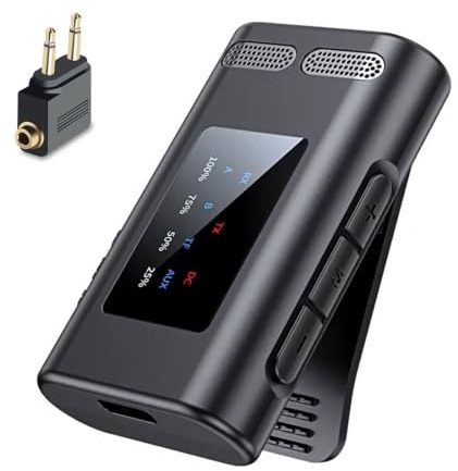 Bluetooth 6.0 Transmitter-Empfänger für TV/Flugzeug auf 2 kabellose Kopfhörer, Dual-Link, 3,5 mm AUX, Clip-on kabelloser Bluetooth-Audio-Adapter für Reisen, Flug, Fitnessstudio, Boot, Auto