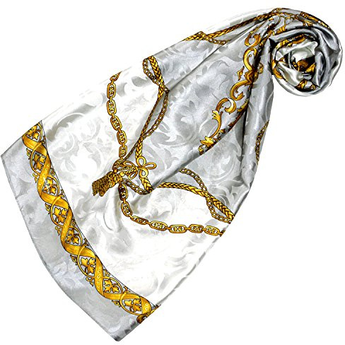 Lorenzo Cana - Lyxig sidenduk, damast av 100 % siden, vävd, tryckt, 88 cm x 88 cm, överdådigt barockmönster, duk, halsduk, grå, vit, guld, 89179, GRÅ