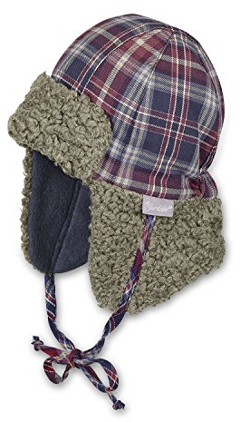 Sterntaler - Jungen Mütze Fliegermütze Wintermütze, zum binden, Nackenschutz, kariert, Bordeaux - 4601757, Größe 47