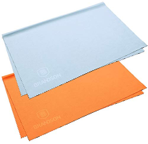 BRANDSON Brillenputztücher XXL (40x30 cm, hellblau & orange, 2 Stück) Brillen Mikrofasertuch groß, waschbar - Mikrofaser Brillentücher, Reinigungstücher für Brille Handy Display etc.
